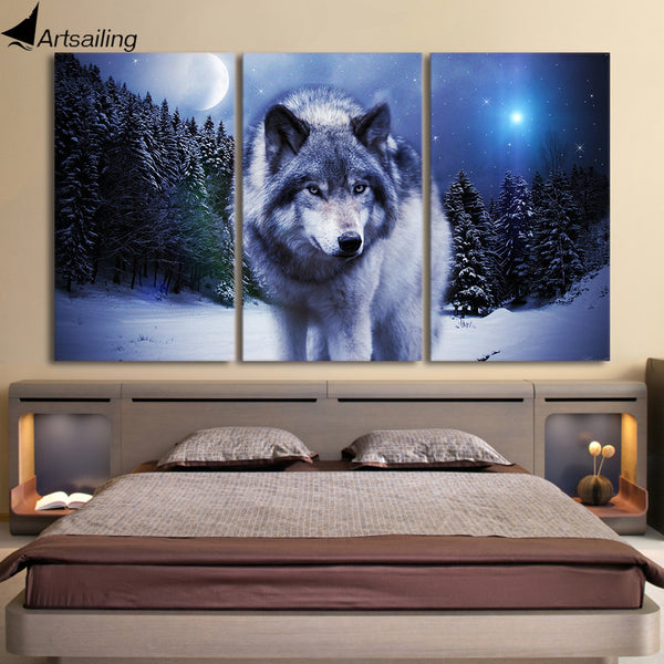 Snow, Wolf, Moon Wall Art Painting