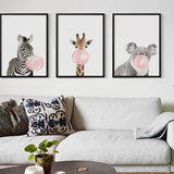 Bubble Chewing Gum Giraffe Zebra Animal Posters