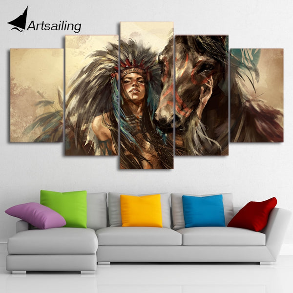 Native American Indian Girl With Horse Painting