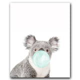 Cute Blue Bubble Gum Animal Zebra Giraffe Koala Kangaroo Canvas